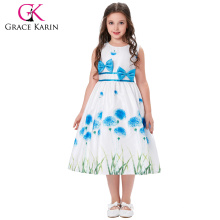 Grace Karin Kids Kids Dress Herbe Pattern Sans manches Round Neck Bow-Knot Décoré 2 ~ 12 Year Old Girl Dress CL008996-2